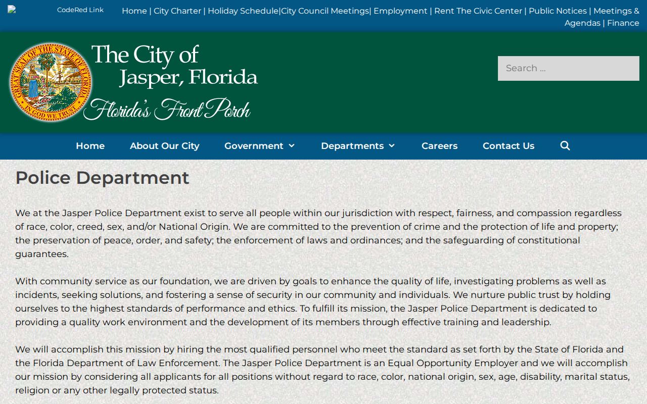 Official Jasper Police Department webpage with city police contact and records guidance