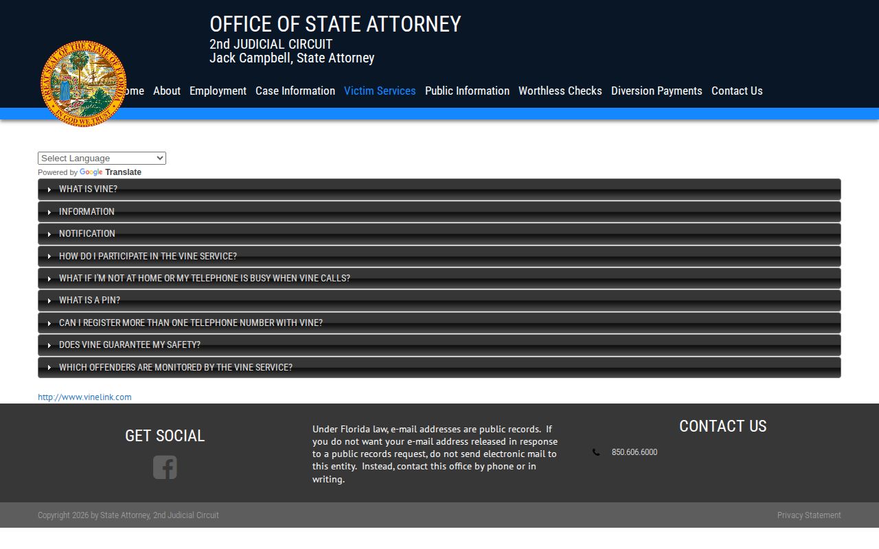Florida VINE program details for Hamilton County custody alerts