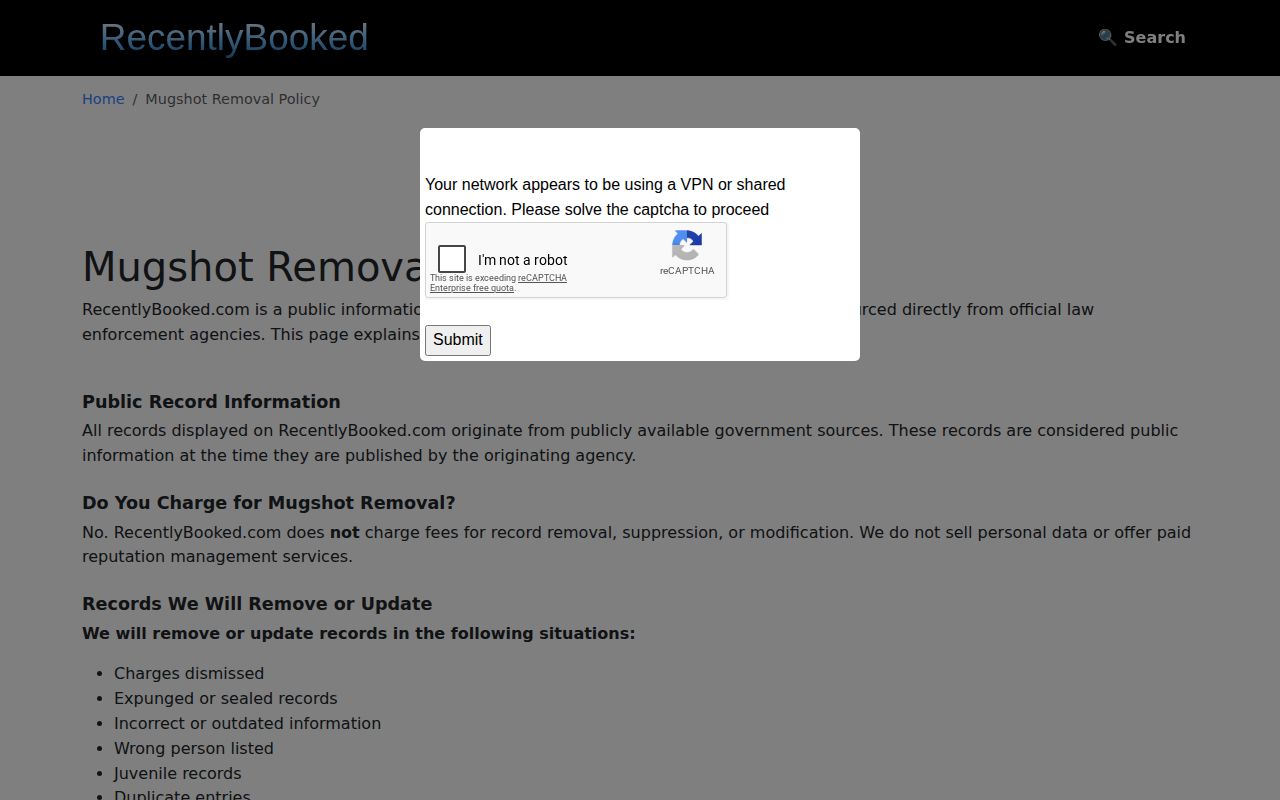 Free removal policy for republished Hamilton County booking photos